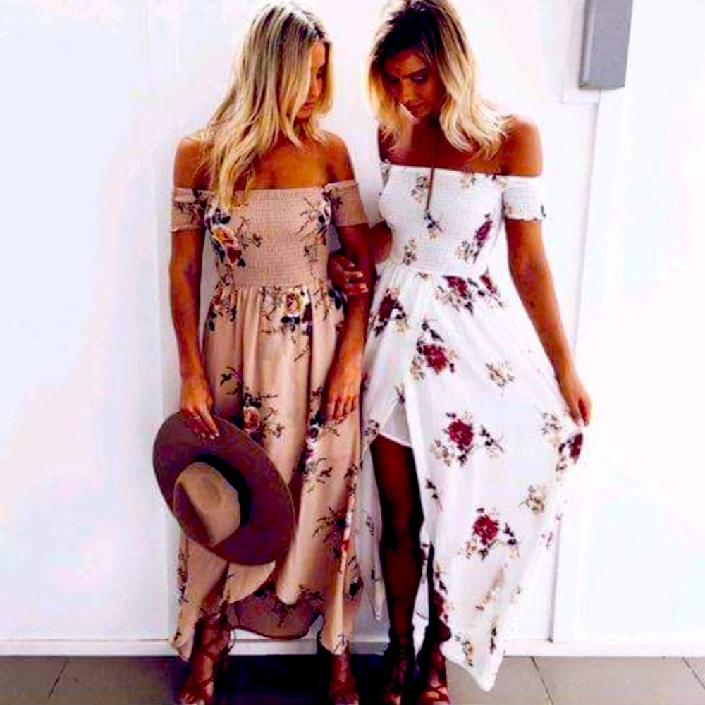 Summer off shoulder long boho dress!!